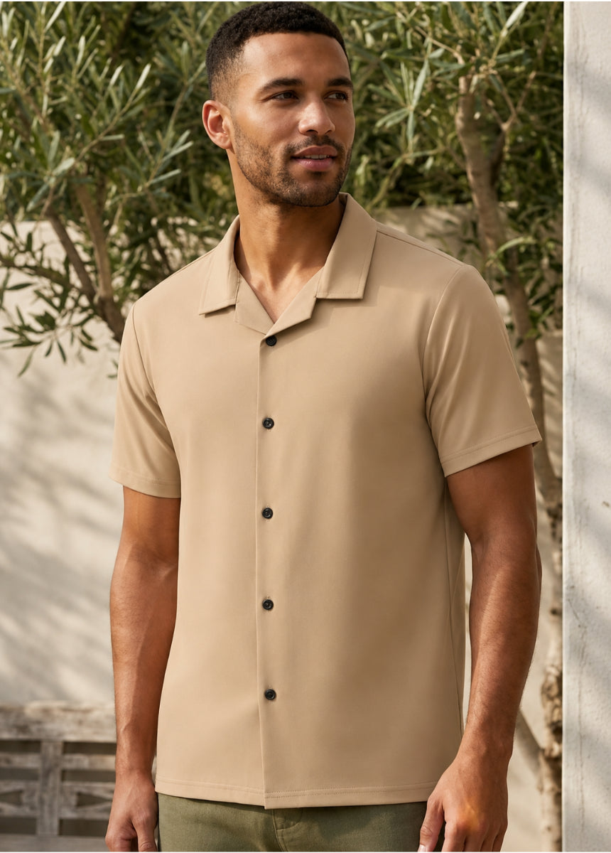Men’s Beige Summer Short Sleeve Shirt – Breathable Comfort Fit