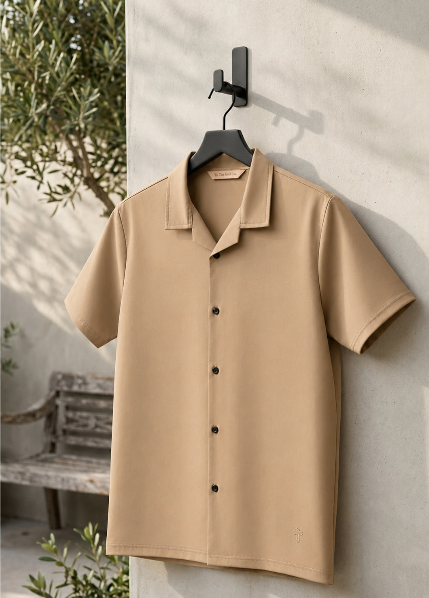 Men’s Beige Summer Short Sleeve Shirt – Breathable Comfort Fit