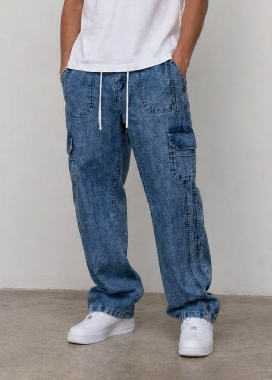 Menβs Denim Cargo Joggers β Stretch Comfort Fit
