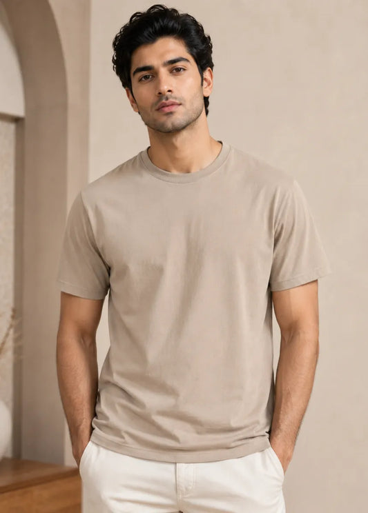 Men's Premium Beige Cotton T-Shirt | All-Day Comfort