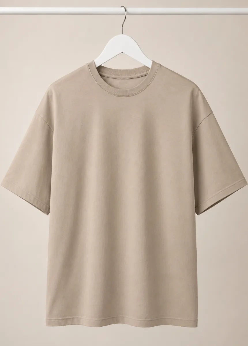 Men's Premium Drop Shoulder Beige Cotton Unisex T-Shirt | All-Day Comfort