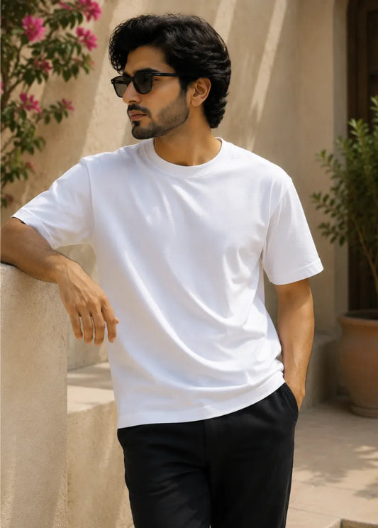 Men's Premium White Cotton T-Shirt | All-Day Comfort