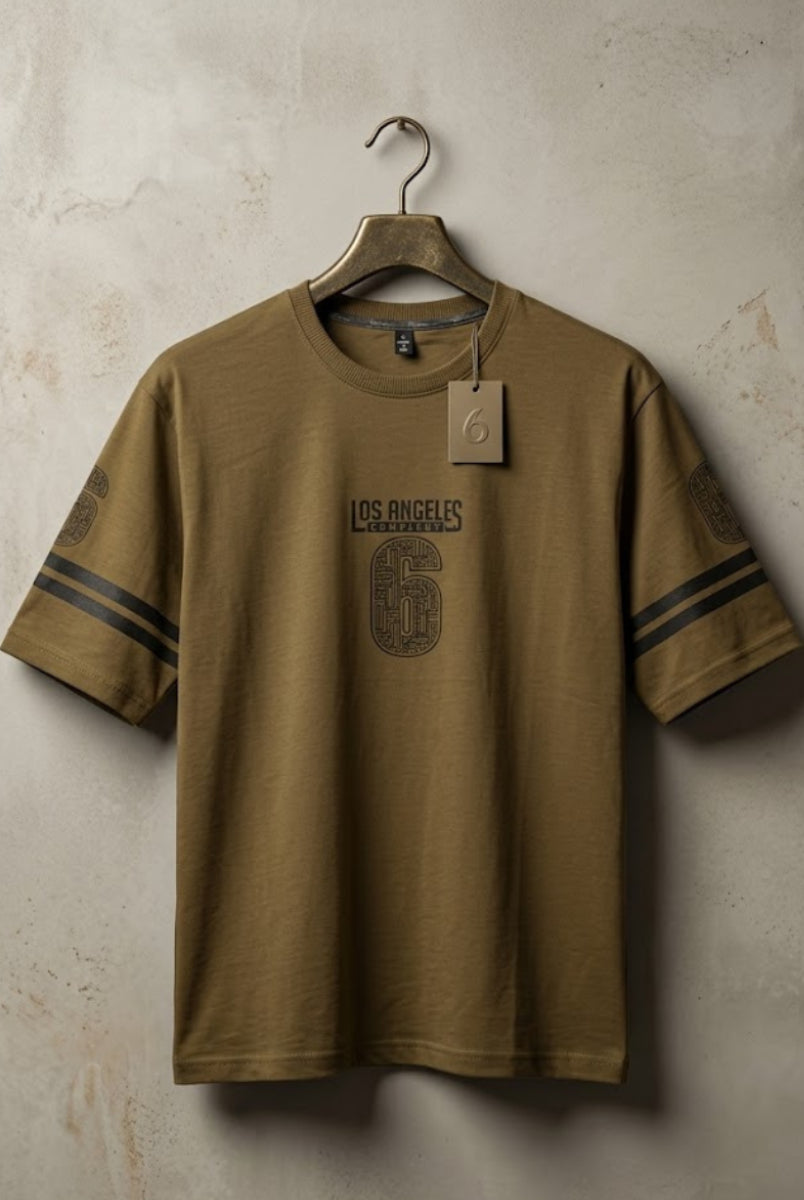 Men’s beige graphic t-shirt front view Los Angeles print