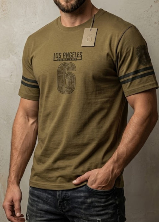 Men’s beige graphic t-shirt front view Los Angeles print