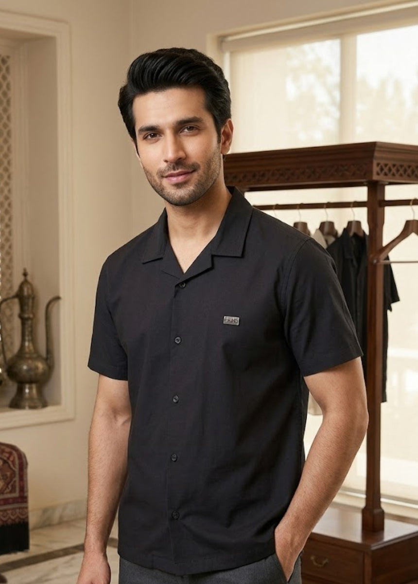 Men’s Black Summer Short Sleeve Shirt – Breathable Comfort Fit