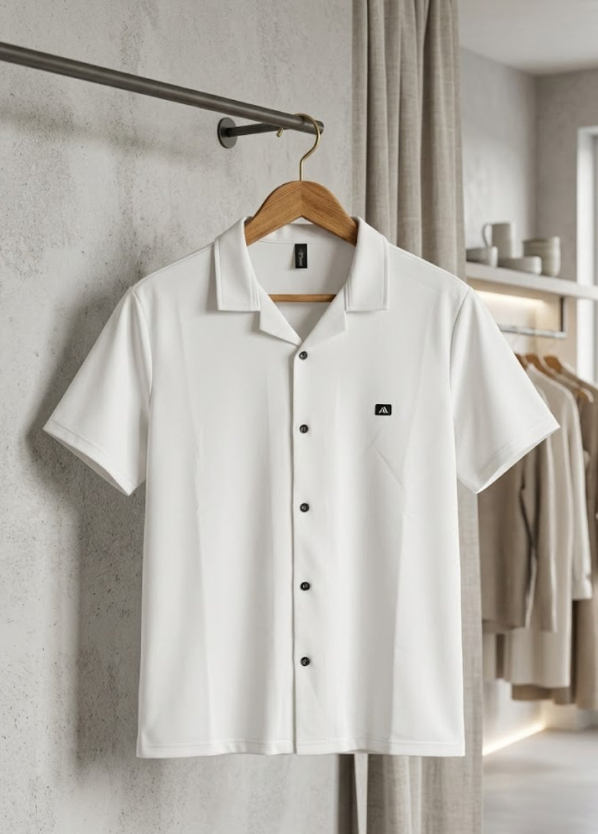Men’s White Summer Short Sleeve Shirt – Breathable Comfort Fit
