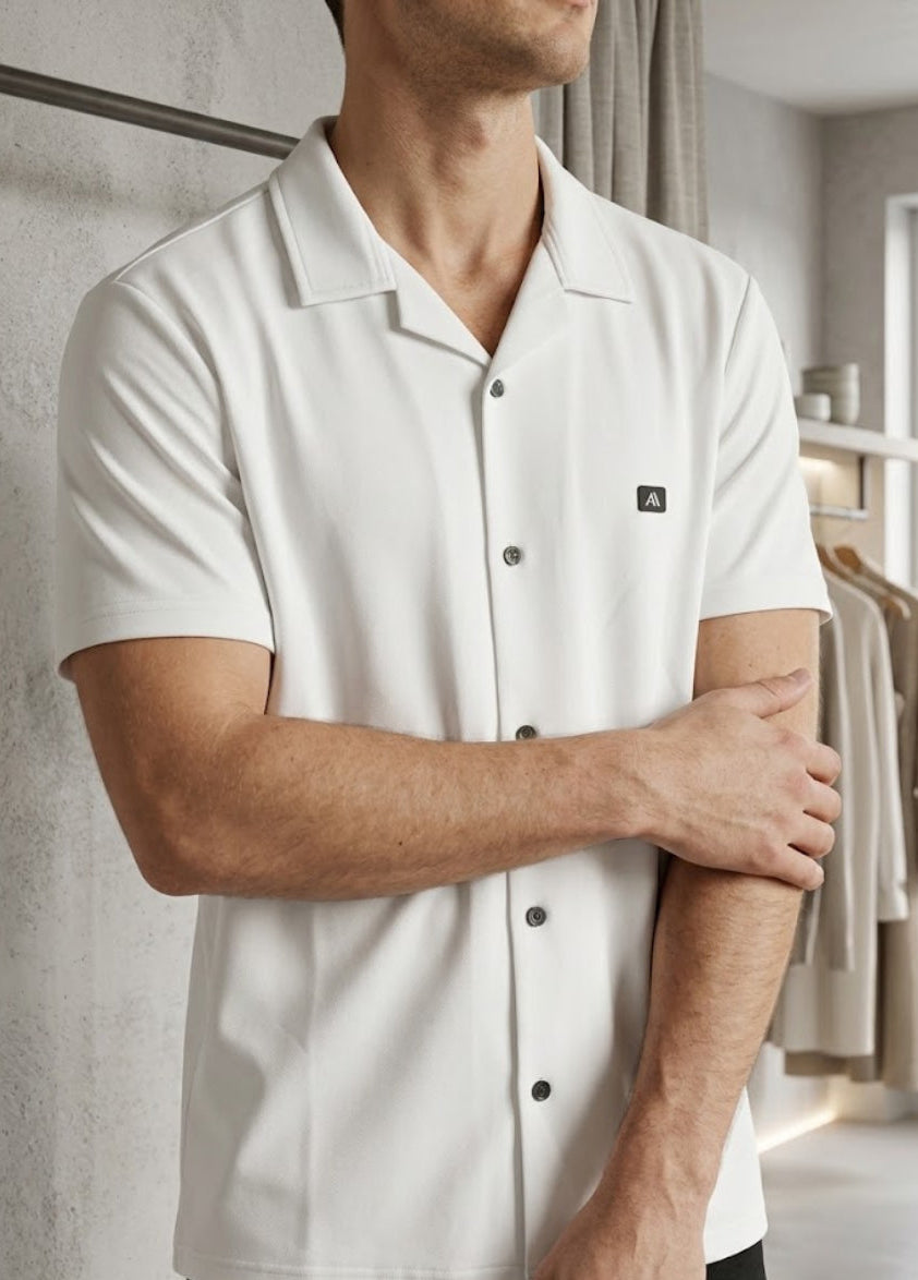 Men’s White Summer Short Sleeve Shirt – Breathable Comfort Fit
