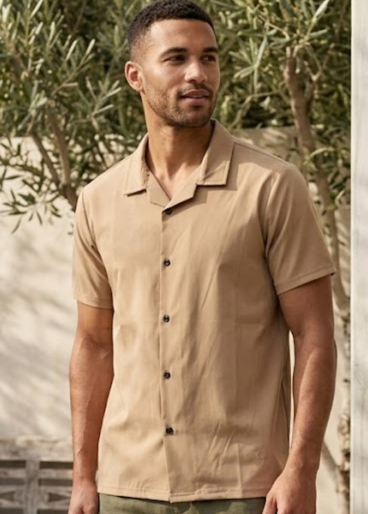 Menβs Beige Summer Short Sleeve Shirt β Breathable Comfort Fit (Copy) (Copy) (Copy)