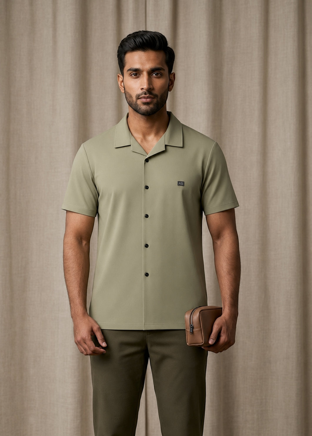 Men’s Olive Green Summer Short Sleeve Shirt – Breathable Comfort Fit