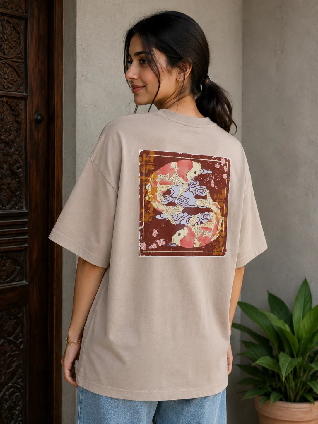 Japanese Beige Calligraphy Oversized Unisex T-Shirt | Premium Cotton