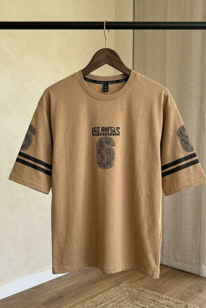 Beige Los Angeles 6 graphic t-shirt front hanging