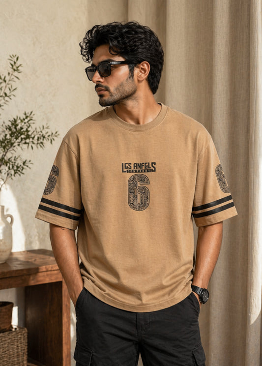 Beige Los Angeles 6 graphic t-shirt front hanging