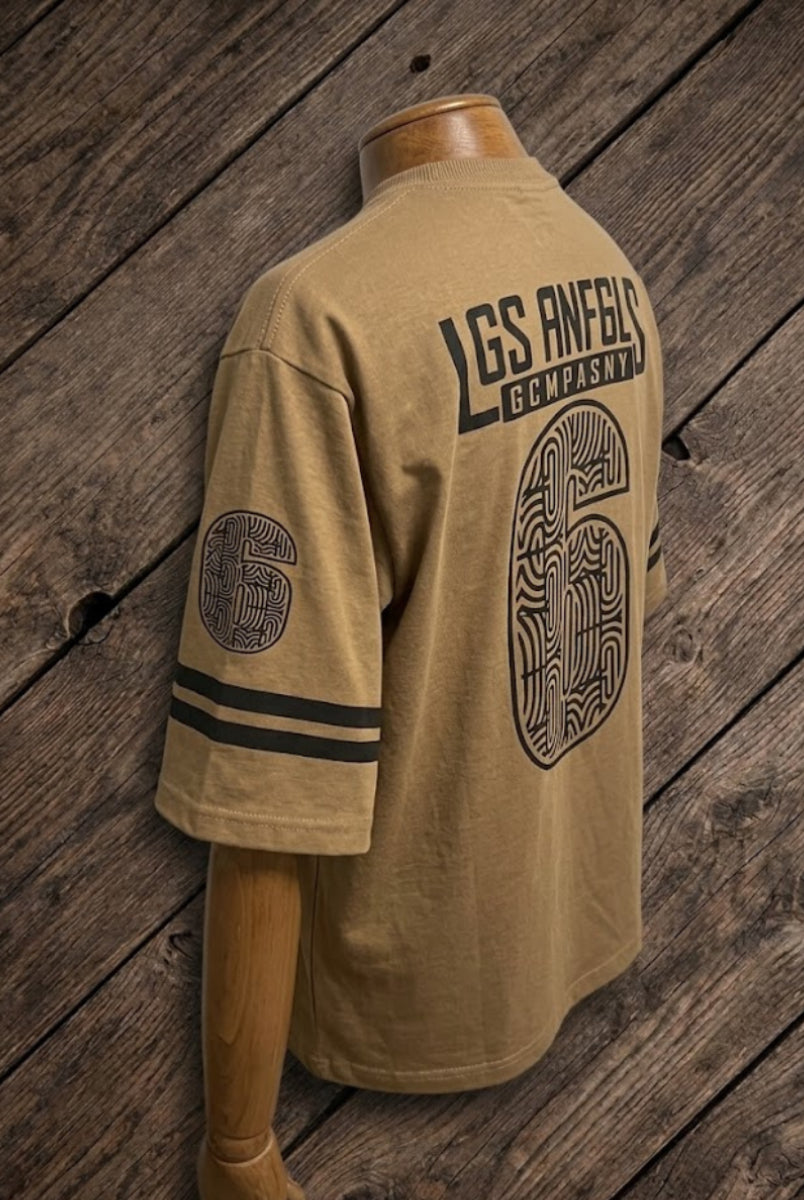 Beige Los Angeles 6 graphic t-shirt front hanging