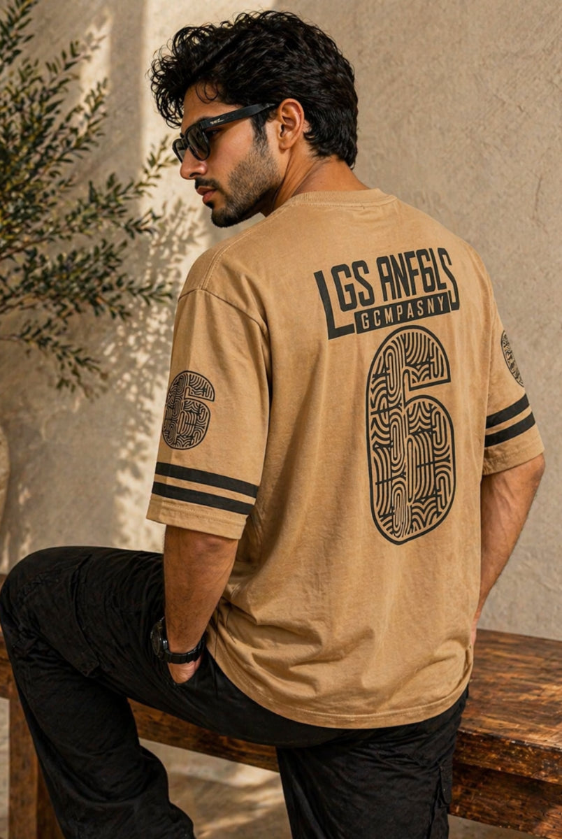 Beige Los Angeles 6 graphic t-shirt front hanging