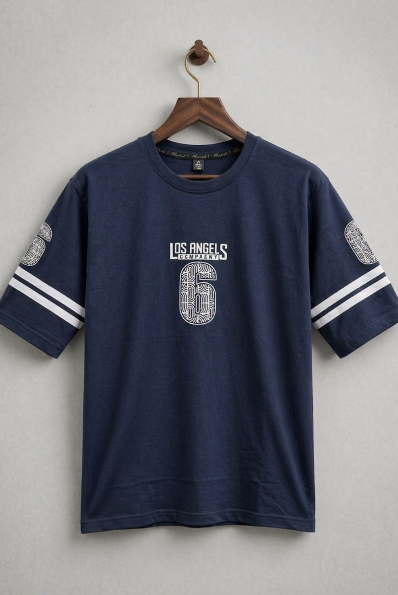 Men’s navy blue graphic t-shirt front view Los Angeles print