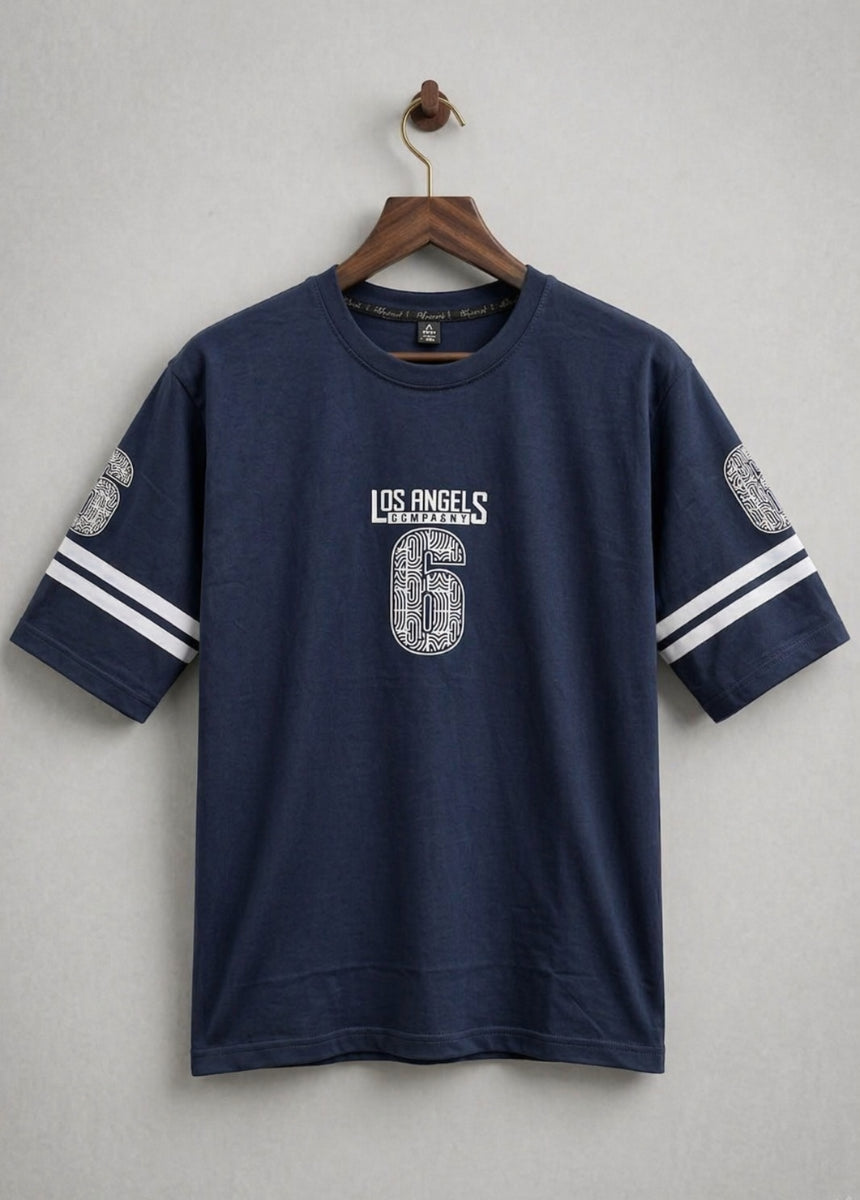 Men’s navy blue graphic t-shirt front view Los Angeles print
