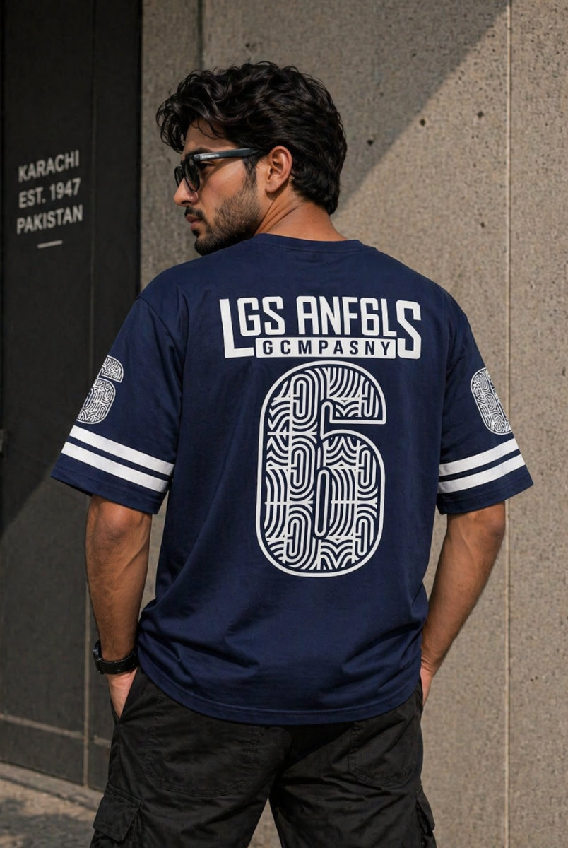 Men’s navy blue graphic t-shirt front view Los Angeles print
