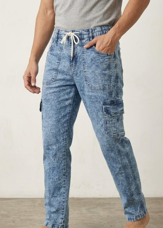 Men’s Denim Cargo Joggers – Stretch Comfort Fit