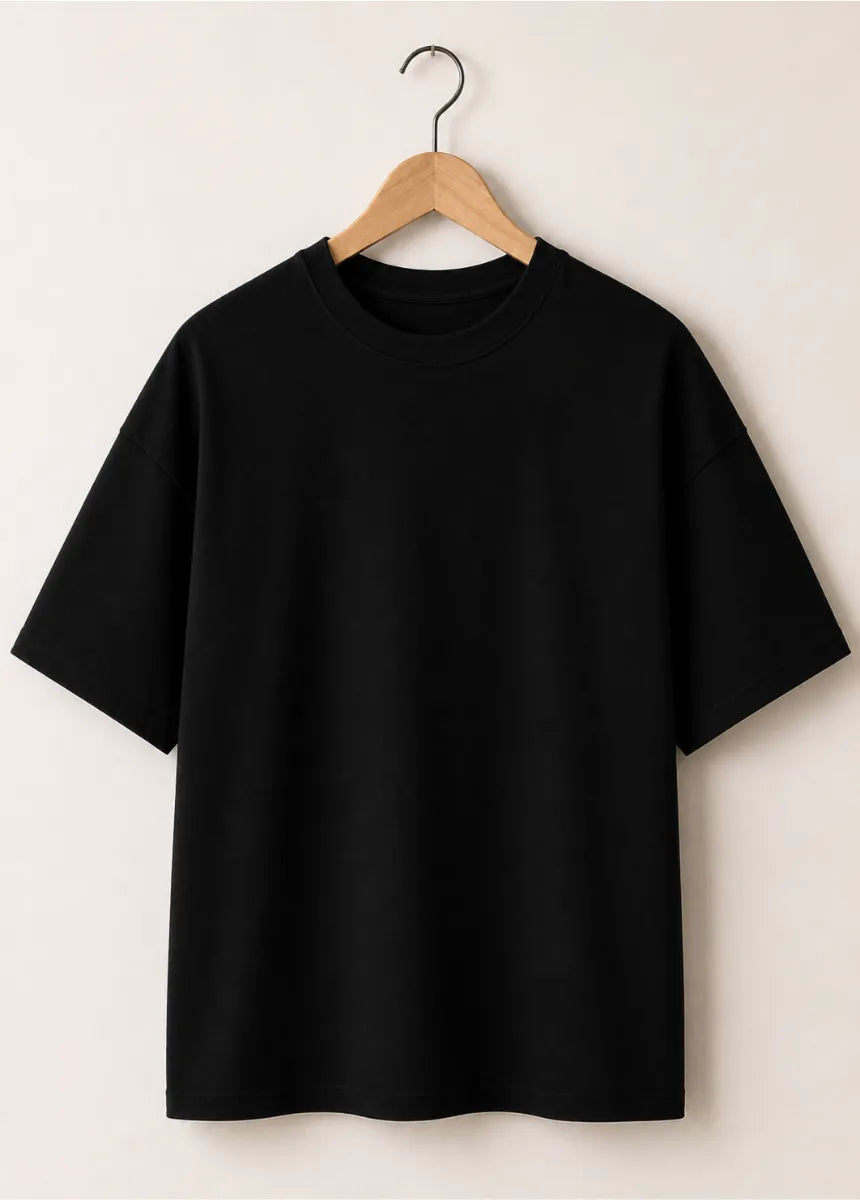 Men's Premium Drop Down Black Cotton T-Shirt | All-Day Comfort