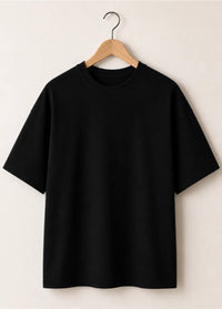 Men's Premium Drop Down Black Cotton T-Shirt | All-Day Comfort