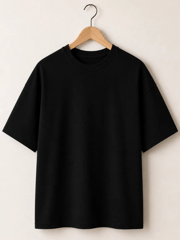 Men's Premium Drop Shoulder Black Cotton Unisex T-Shirt | All-Day Comfort
