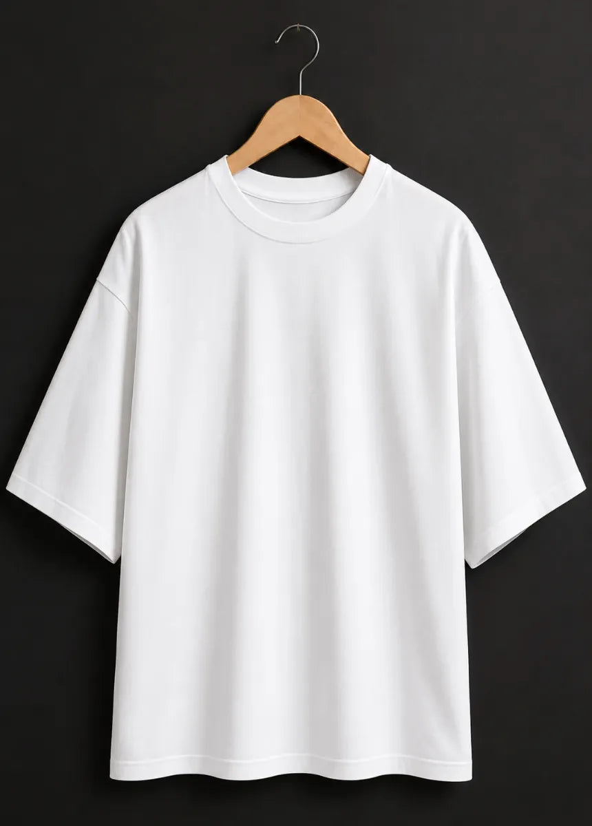 Men's Premium Drop Down White Cotton T-Shirt | All-Day Comfort