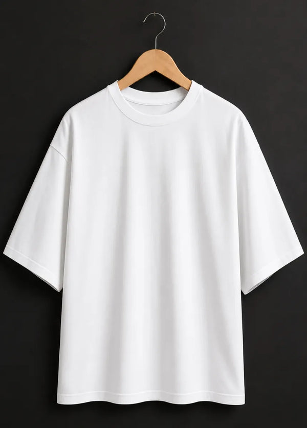Men's Premium Drop Shoulder White Cotton Unisex T-Shirt | All-Day Comfort
