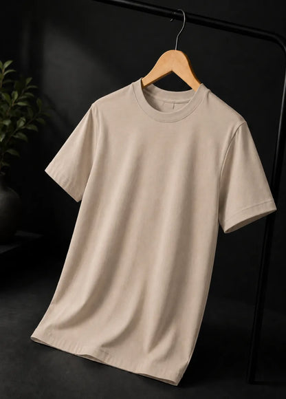 Men's Premium Beige Cotton T-Shirt | All-Day Comfort