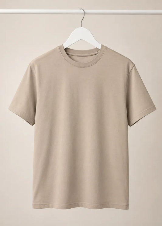 Men's Premium Beige Cotton T-Shirt | All-Day Comfort
