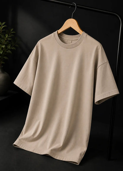 Men's Premium Drop Down Beige Cotton T-Shirt | All-Day Comfort