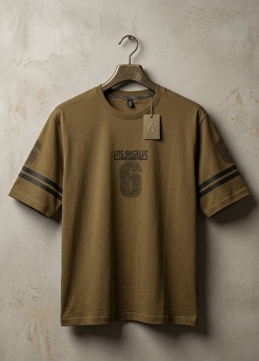 Men’s beige graphic t-shirt front view Los Angeles print