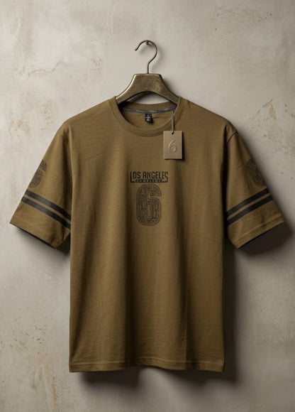 Men’s beige graphic t-shirt front view Los Angeles print