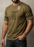 Men’s beige graphic t-shirt front view Los Angeles print