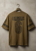 Men’s beige graphic t-shirt front view Los Angeles print