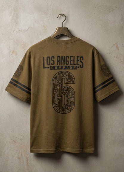 Men’s beige graphic t-shirt front view Los Angeles print