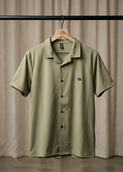 Men’s Olive Green Summer Short Sleeve Shirt – Breathable Comfort Fit