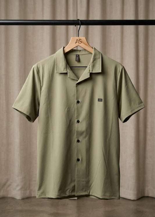 Men’s Olive Green Summer Short Sleeve Shirt – Breathable Comfort Fit