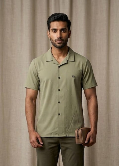Men’s Olive Green Summer Short Sleeve Shirt – Breathable Comfort Fit