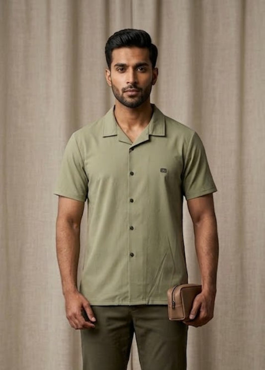 Men’s Olive Green Summer Short Sleeve Shirt – Breathable Comfort Fit