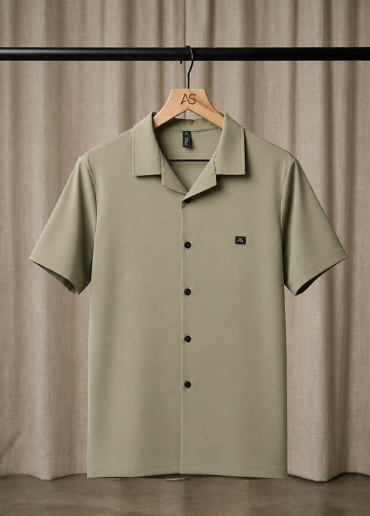 Men’s Olive Green Summer Short Sleeve Shirt – Breathable Comfort Fit