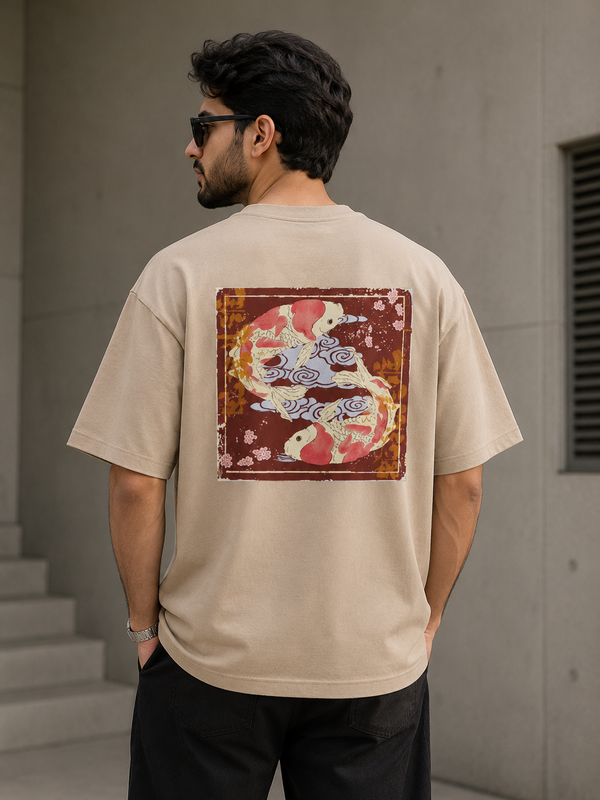 Japanese Beige Calligraphy Oversized Unisex T-Shirt | Premium Cotton