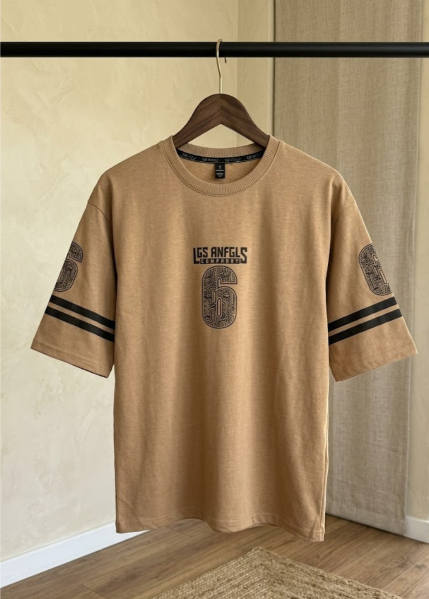 Beige Los Angeles 6 graphic t-shirt front hanging