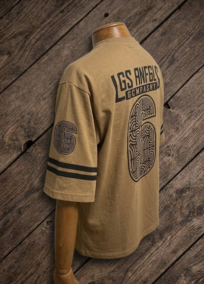 Beige Los Angeles 6 graphic t-shirt front hanging