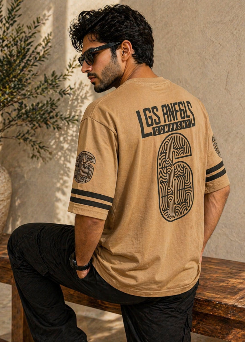 Beige Los Angeles 6 graphic t-shirt front hanging