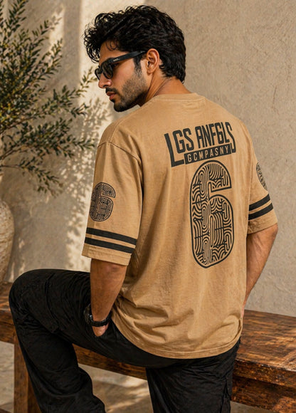 Beige Los Angeles 6 graphic t-shirt front hanging
