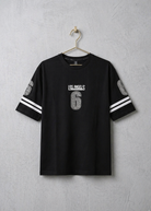 Black Los Angeles 6 graphic t-shirt front view hanging