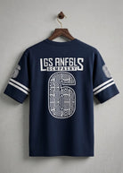 Men’s navy blue graphic t-shirt front view Los Angeles print