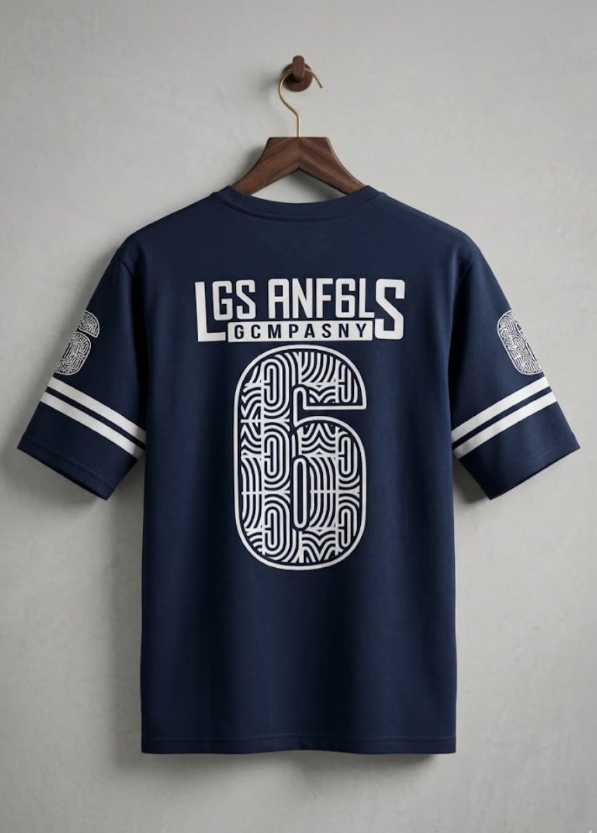 Men’s navy blue graphic t-shirt front view Los Angeles print