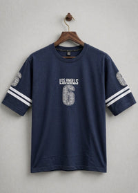 Men’s navy blue graphic t-shirt front view Los Angeles print