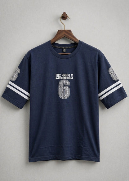 Men’s navy blue graphic t-shirt front view Los Angeles print